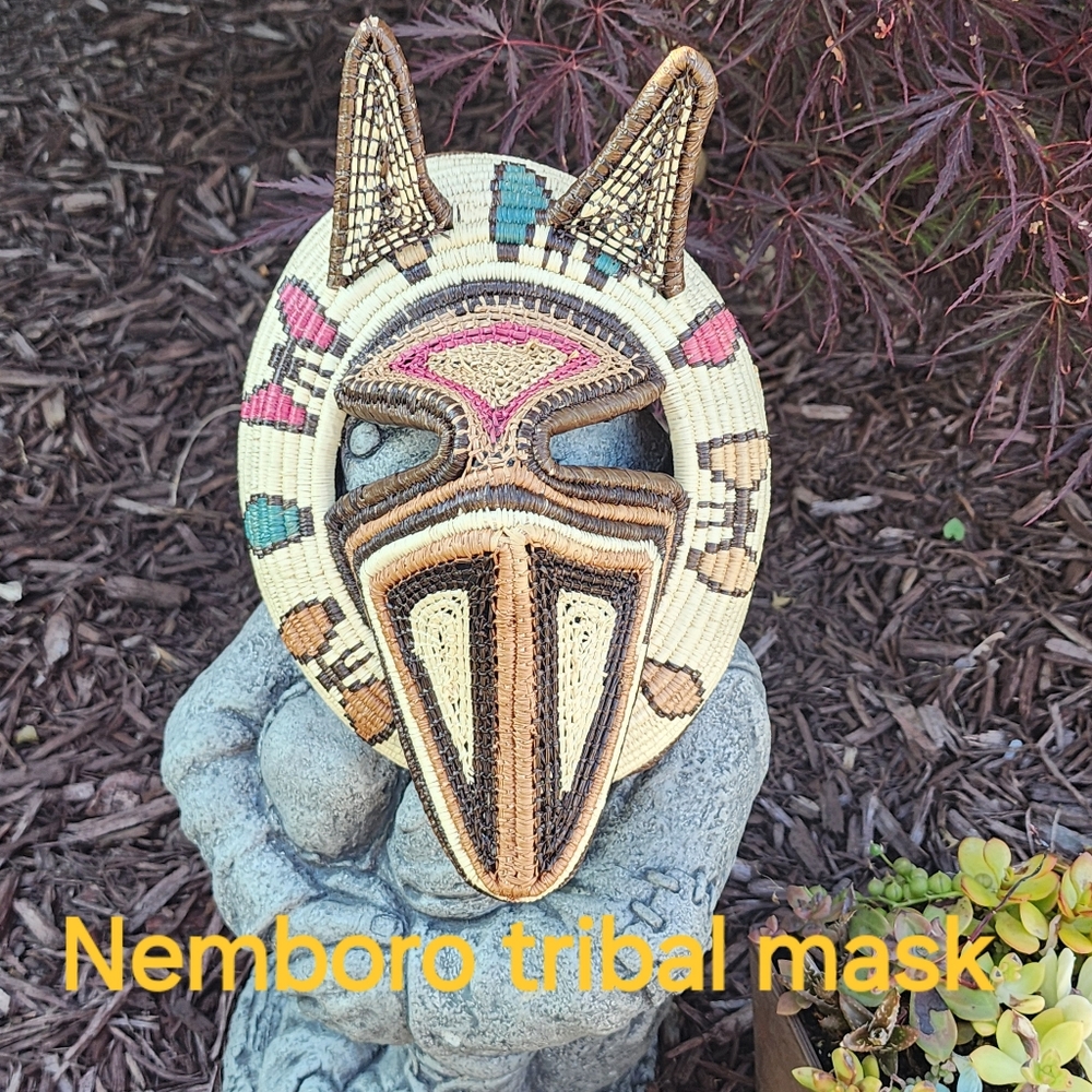 Nemboro Embera  hand woven Tribal Art Fibre Mask face wall accent Handmade